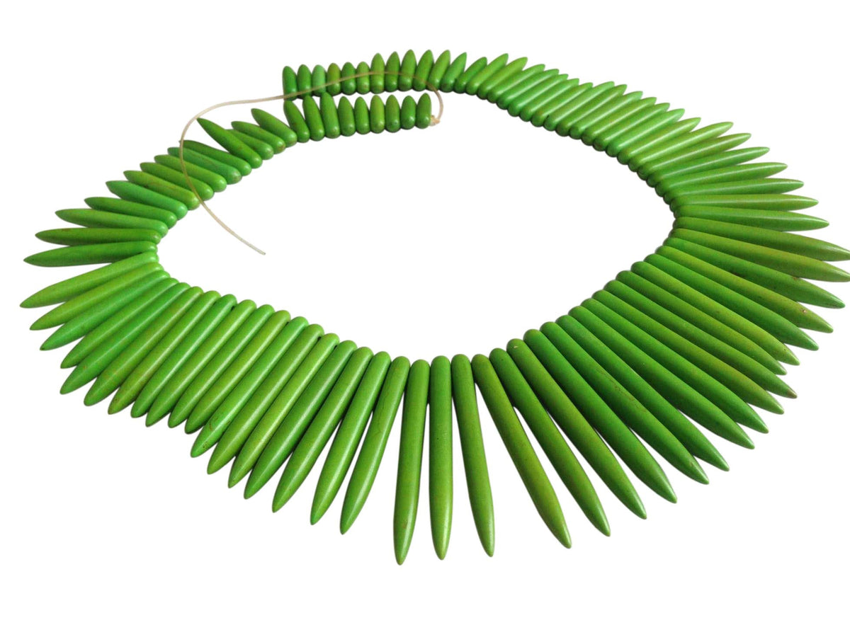 Synthetic Stone Beads 20 to 50 MM Long Range (1 String, 90 Beads) Spike Hole 1 MM Green 17 Inch For Jewellery Making [ac-bds-00096-m3]