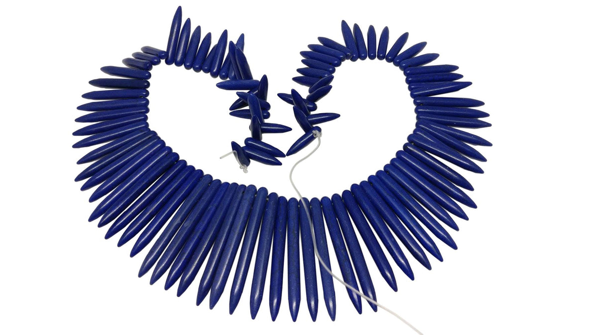 Synthetic Stone Beads 20 to 50 MM Long Range (1 String, 90 Beads) Spike Hole 1 MM Dark Blue 17 Inch For Jewellery Making [ac-bds-00096-m4]