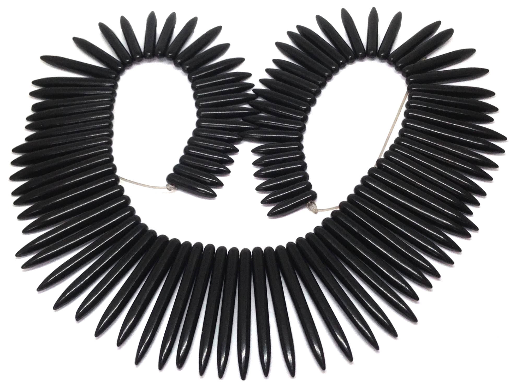 Synthetic Stone Beads 20 to 50 MM Long Range (1 String, 90 Beads) Spike Hole 1 MM Black 17 Inch For Jewellery Making [ac-bds-00096-m5]