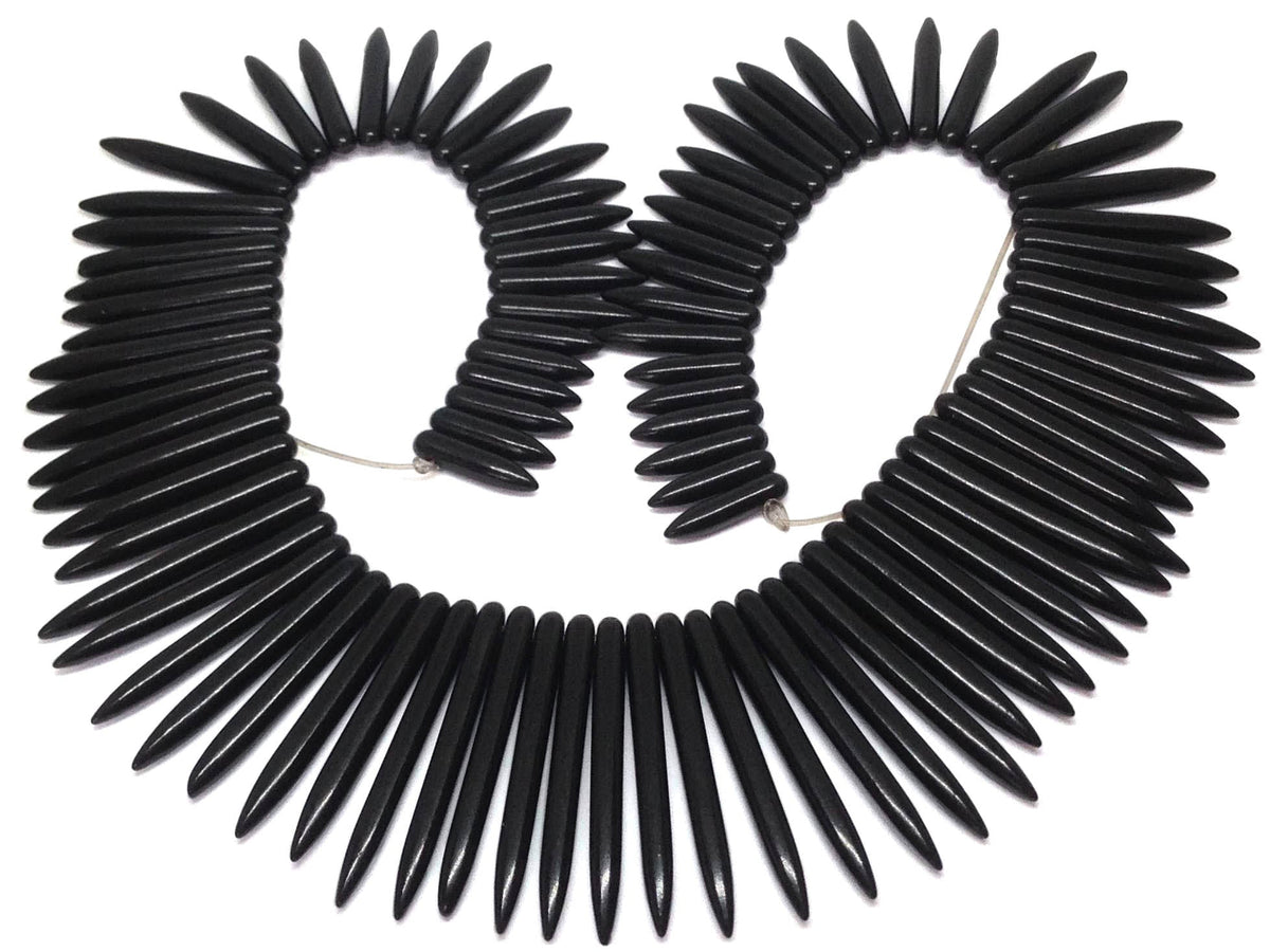 Synthetic Stone Beads 20 to 50 MM Long Range (1 String, 90 Beads) Spike Hole 1 MM Black 17 Inch For Jewellery Making [ac-bds-00096-m5]