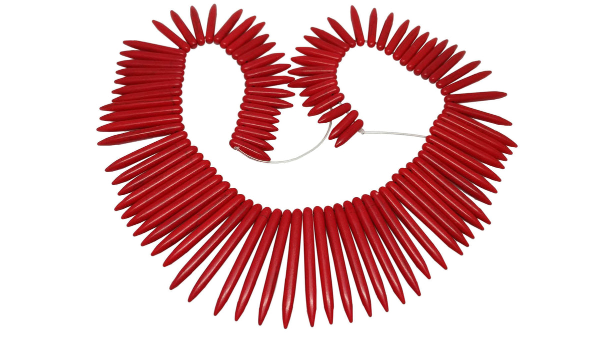Synthetic Stone Beads 20 to 50 MM Long Range (1 String, 90 Beads) Spike Hole 1 MM Red 17 Inch For Jewellery Making [ac-bds-00096-m7]