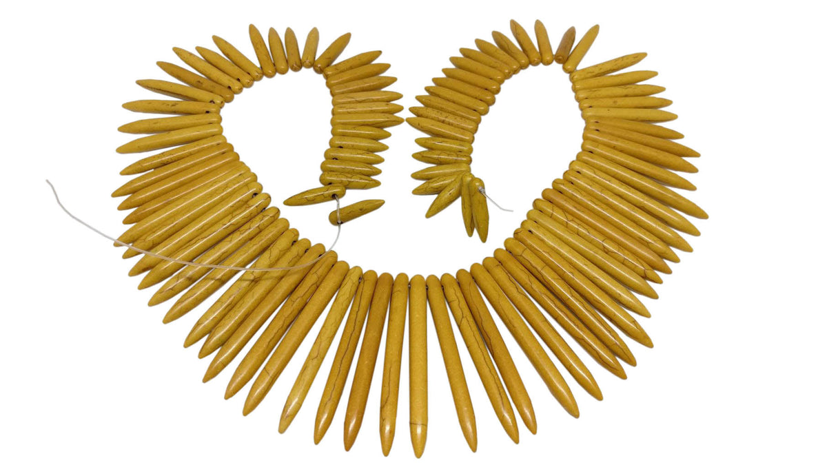 Synthetic Stone Beads 20 to 50 MM Long Range (1 String, 90 Beads) Spike Hole 1 MM Mustard Yellow 17 Inch For Jewellery Making [ac-bds-00096-m9]