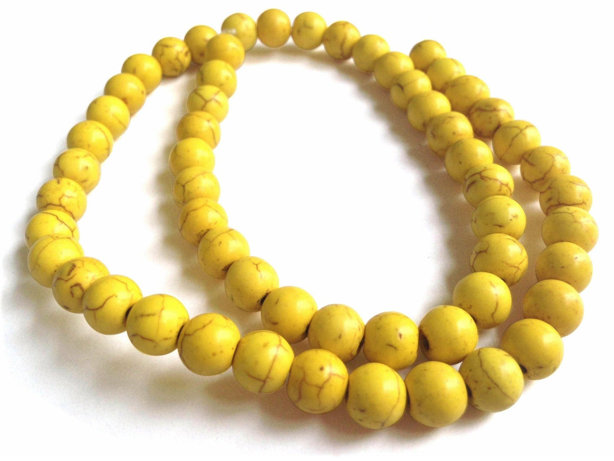 Synthetic Stone Beads 8 MM (1 String, 45-50 Beads) Round Hole 1 MM Yellow 15 Inch For Jewellery Making [ac-bds-00099-m4]