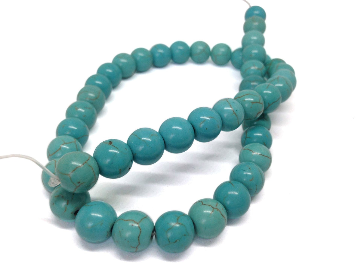 Synthetic Stone Beads 10 MM (1 String, 38-40 Beads) Round Hole 1 MM Turquoise Blue 15 Inch For Jewellery Making [ac-bds-00100-m2]