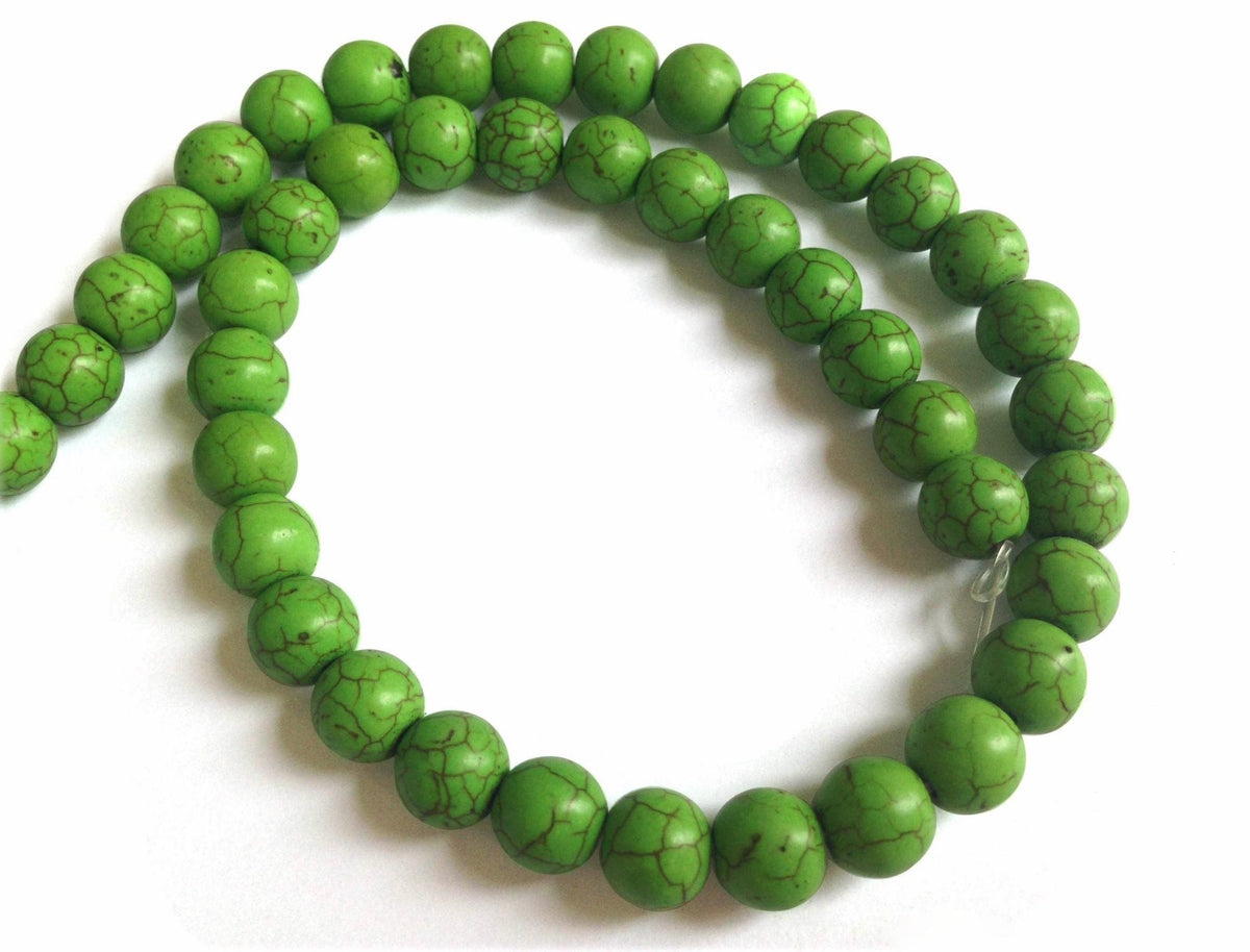 Synthetic Stone Beads 10 MM (1 String, 38-40 Beads) Round Hole 1 MM Green 15 Inch For Jewellery Making [ac-bds-00100-m4]