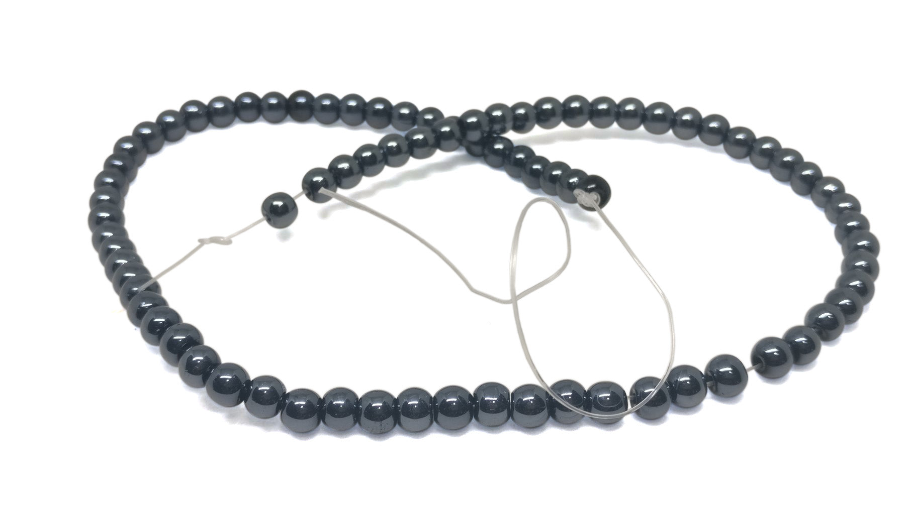Plastic Imitation Glass Pearl Beads 4 MM (1 String, 75 Beads) Round Hole 1 MM Deep Bluish Grey  13 Inch For Jewellery Making [ac-bds-00104-m10]