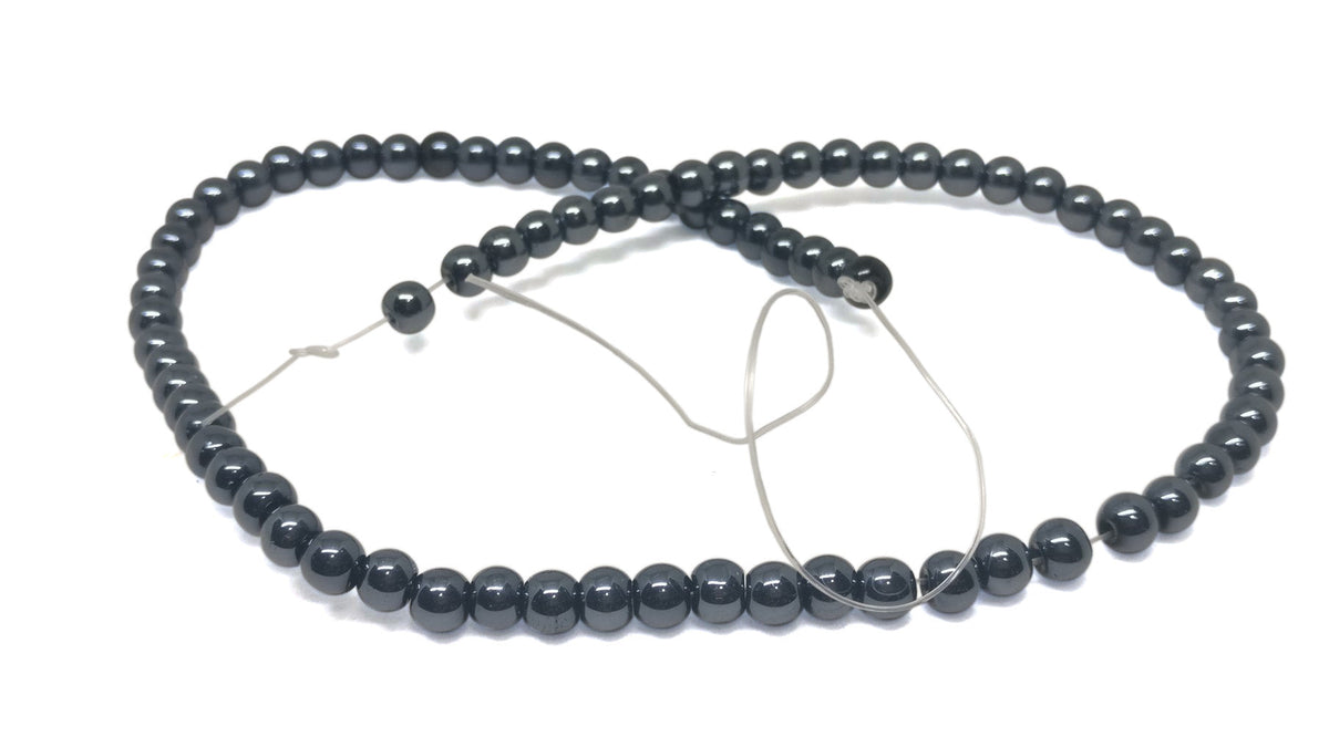 Plastic Imitation Glass Pearl Beads 4 MM (1 String, 75 Beads) Round Hole 1 MM Deep Bluish Grey  13 Inch For Jewellery Making [ac-bds-00104-m10]