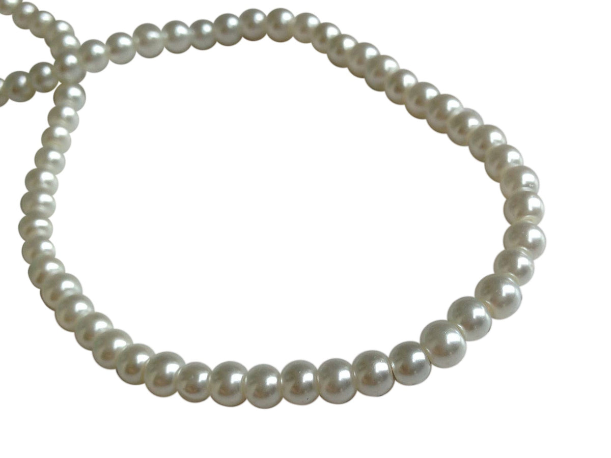 Plastic Imitation Glass Pearl Beads 4 MM (1 String, 200 Beads) Round Hole 1 MM White 31 Inch For Jewellery Making [ac-bds-00104-m2]