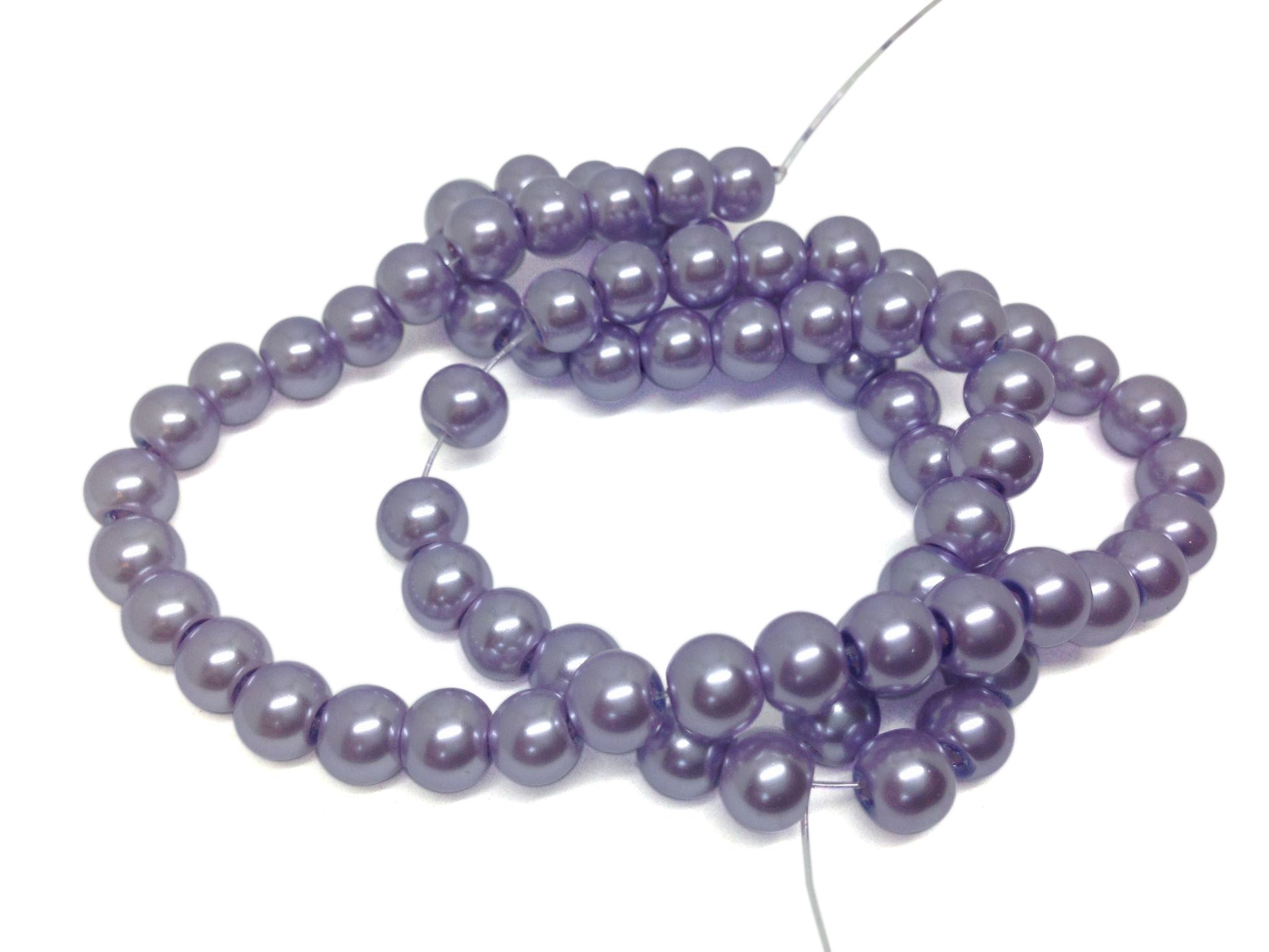 Plastic Imitation Glass Pearl Beads 6 MM (1 String, 130 Beads) Round Hole 0.8 MM Mild Lavendar 31 Inch For Jewellery Making [ac-bds-00105-m13]