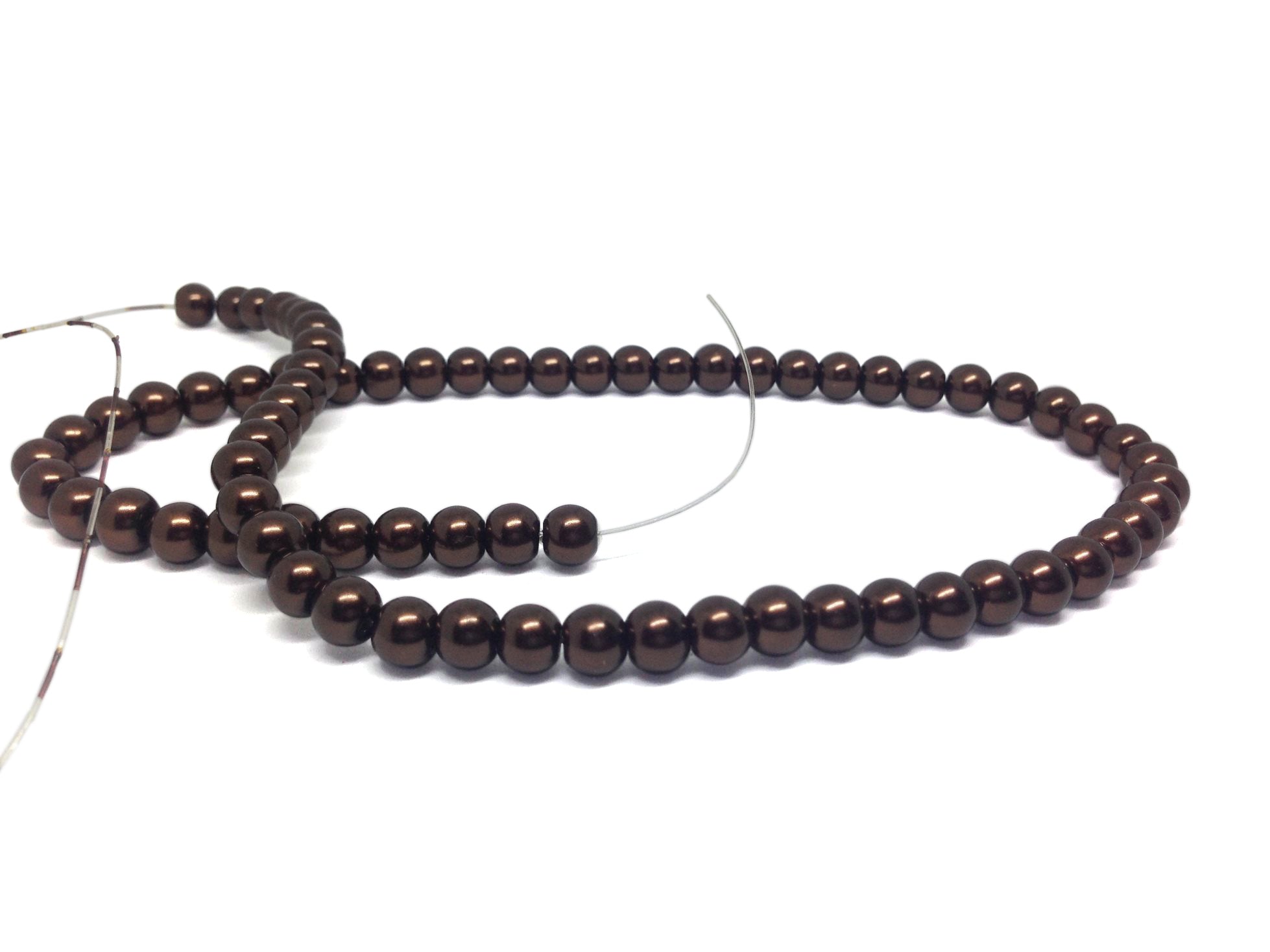 Plastic Imitation Glass Pearl Beads 6 MM (1 String, 130 Beads) Round Hole 0.8 MM Dark Brown 31 Inch For Jewellery Making [ac-bds-00105-m15]
