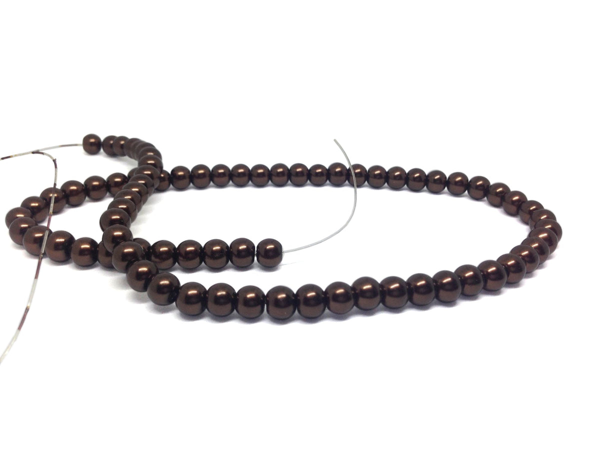 Plastic Imitation Glass Pearl Beads 6 MM (1 String, 130 Beads) Round Hole 0.8 MM Dark Brown 31 Inch For Jewellery Making [ac-bds-00105-m15]