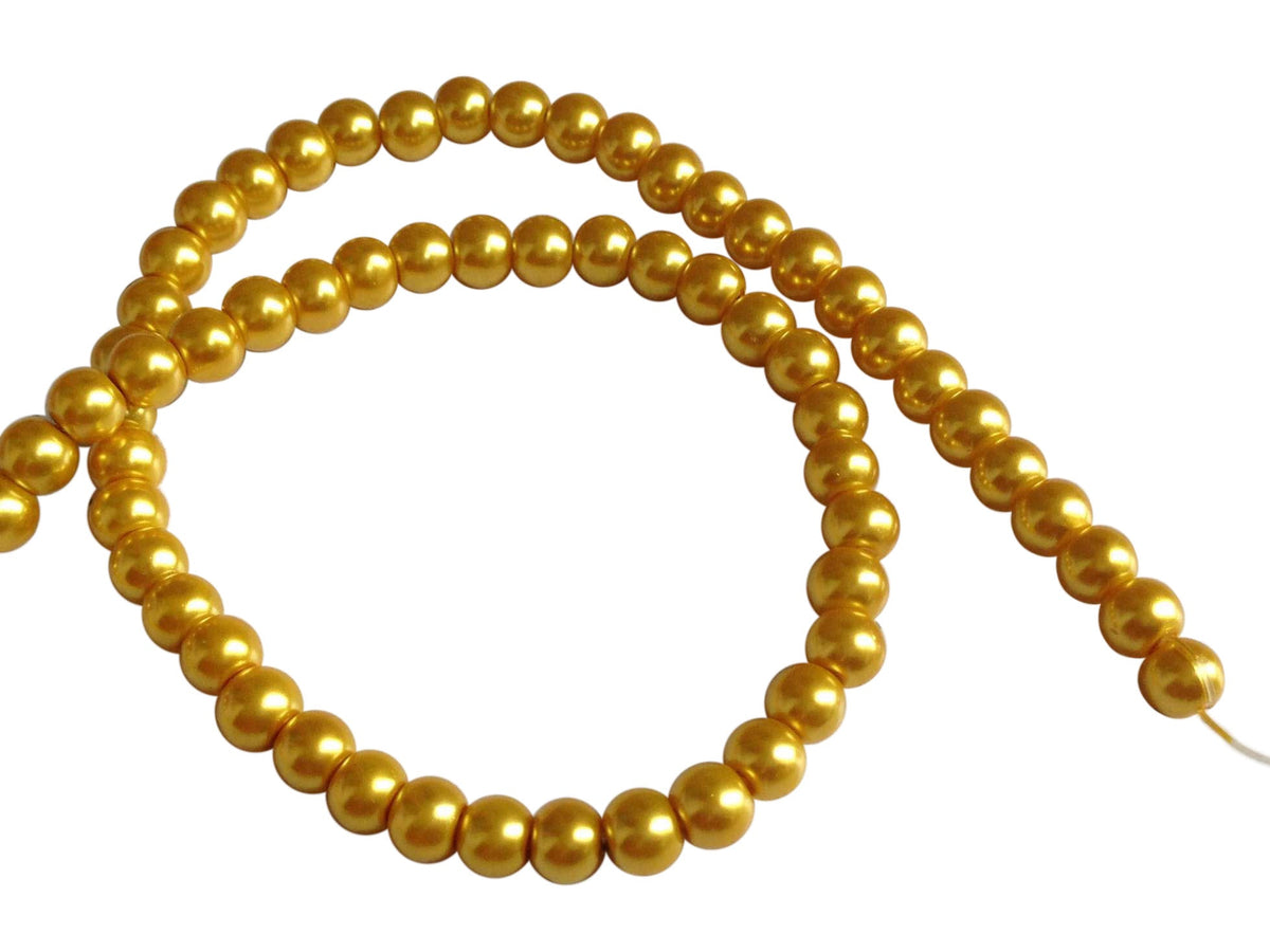 Plastic Imitation Glass Pearl Beads 6 MM (1 String, 130 Beads) Round Hole 0.8 MM Golden Yellow 31 Inch For Jewellery Making [ac-bds-00105-m1]