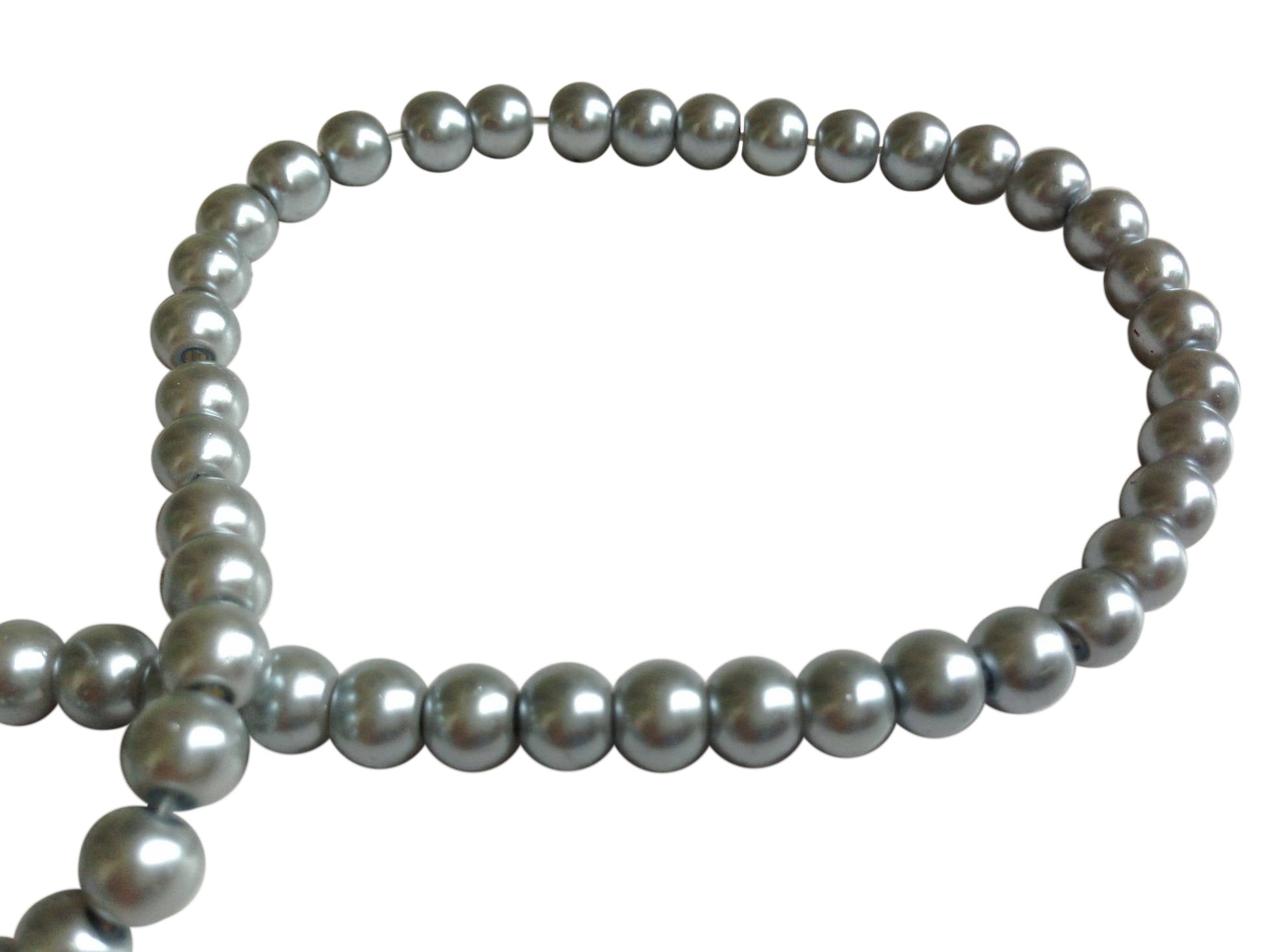 Plastic Imitation Glass Pearl Beads 6 MM (1 String, 130 Beads) Round Hole 0.8 MM Silver Color 31 Inch For Jewellery Making [ac-bds-00105-m3]