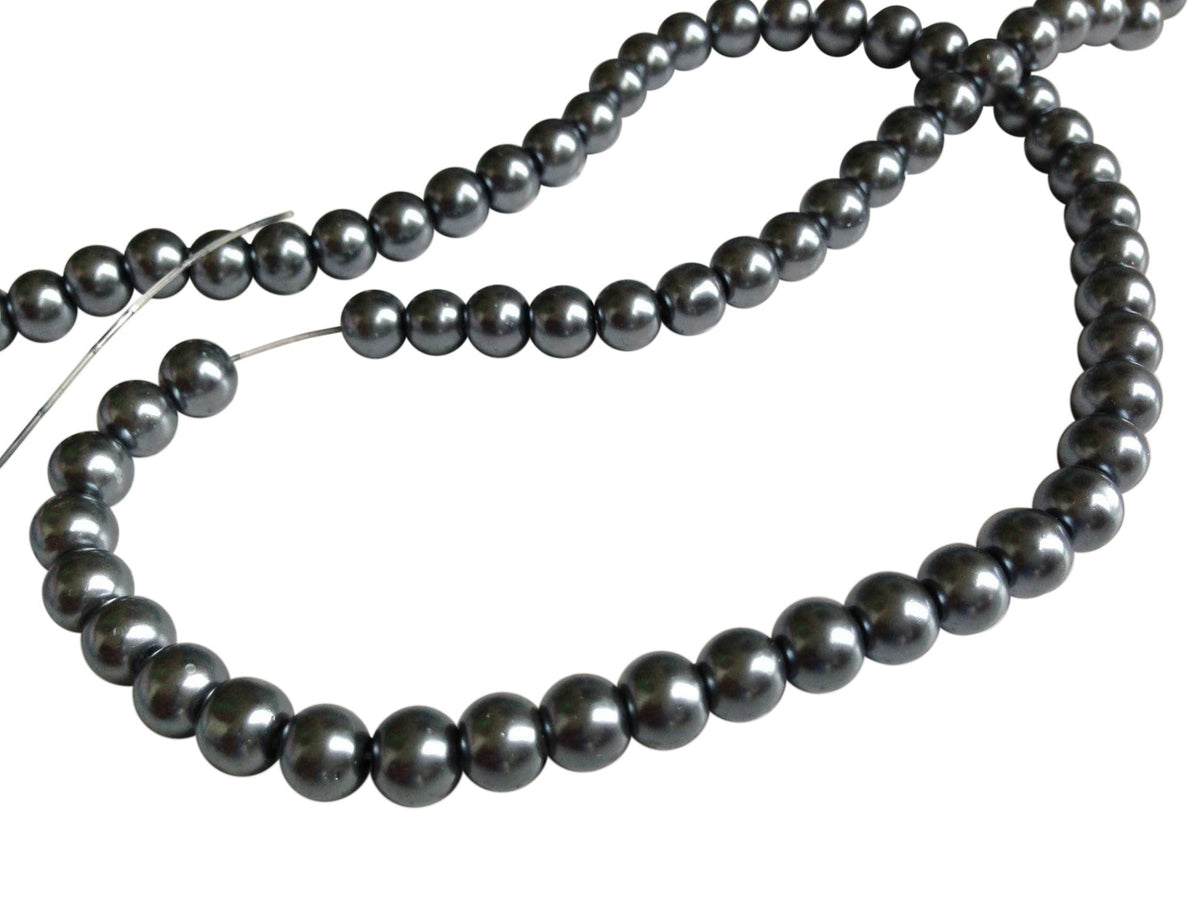 Plastic Imitation Glass Pearl Beads 6 MM (1 String, 130 Beads) Round Hole 0.8 MM Dark Grey 31 Inch For Jewellery Making [ac-bds-00105-m5]