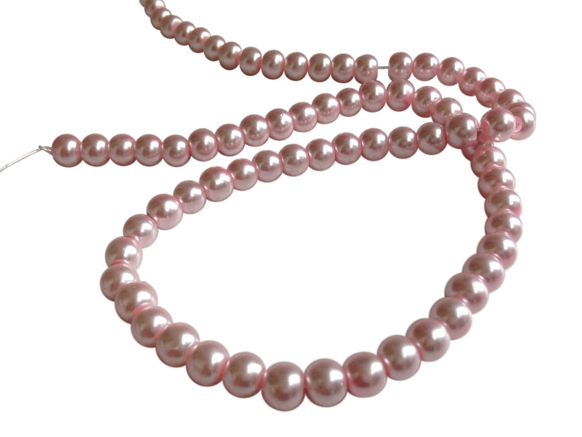 Plastic Imitation Glass Pearl Beads 6 MM (1 String, 130 Beads) Round Hole 0.8 MM Pink 31 Inch For Jewellery Making [ac-bds-00105-m7]