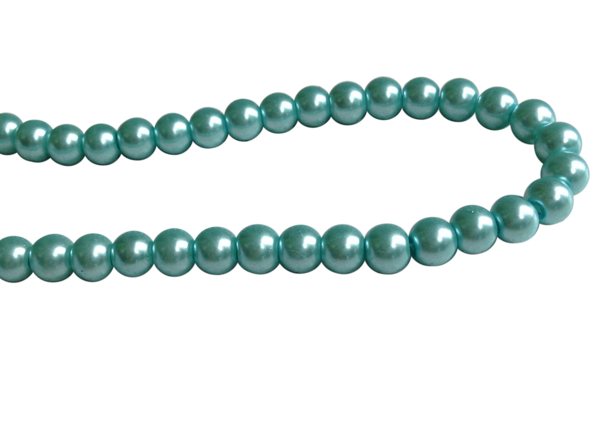 Plastic Imitation Glass Pearl Beads 6 MM (1 String, 130 Beads) Round Hole 0.8 MM Cyan Blue (Light) 31 Inch For Jewellery Making [ac-bds-00105-m8]