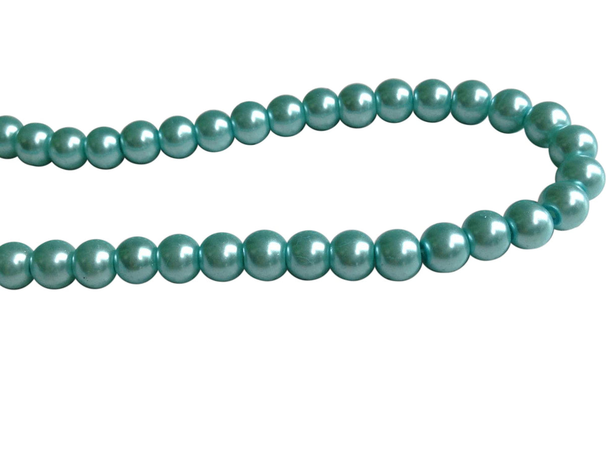 Plastic Imitation Glass Pearl Beads 6 MM (1 String, 130 Beads) Round Hole 0.8 MM Cyan Blue (Light) 31 Inch For Jewellery Making [ac-bds-00105-m8]
