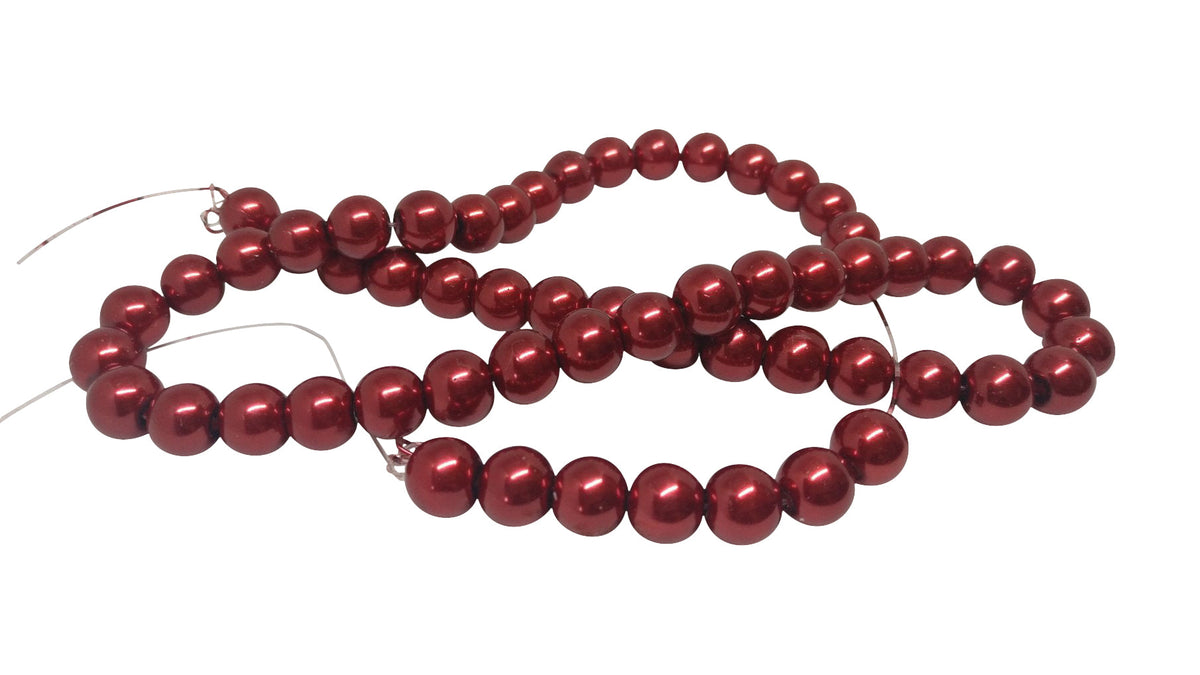 Plastic Imitation Glass Pearl Beads 8 MM (1 String, 100 Beads) Round Hole 1 MM Deep Red 31 Inch For Jewellery Making [ac-bds-00106-m13]