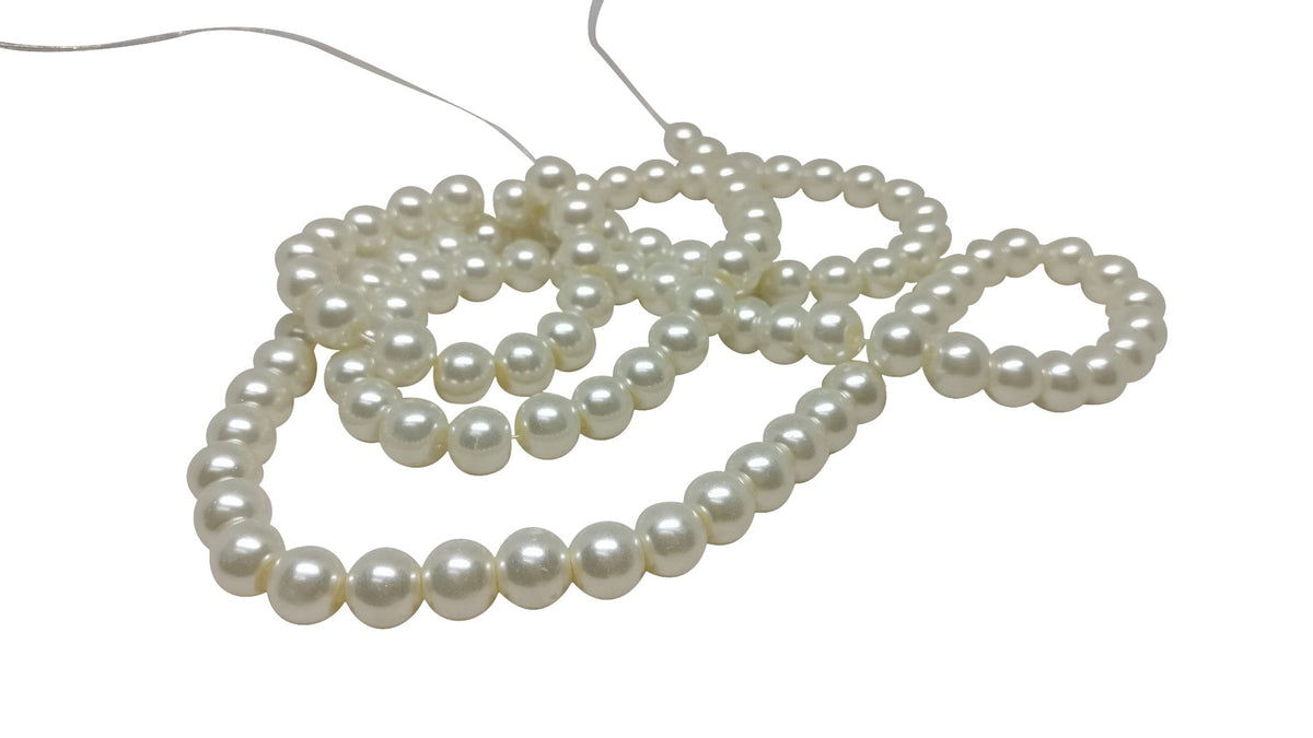 Plastic Imitation Glass Pearl Beads 8 MM (1 String, 100 Beads) Round Hole 1 MM Pearl White 31 Inch For Jewellery Making [ac-bds-00106-m14]