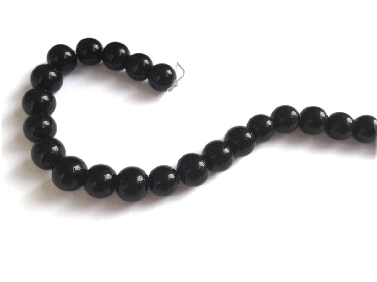 Glass Beads 8 MM (2 Strings, 38-40 Beads/String) Round Hole 1 MM Black 11 Inch For Jewellery Making [ac-bds-00110-m5]