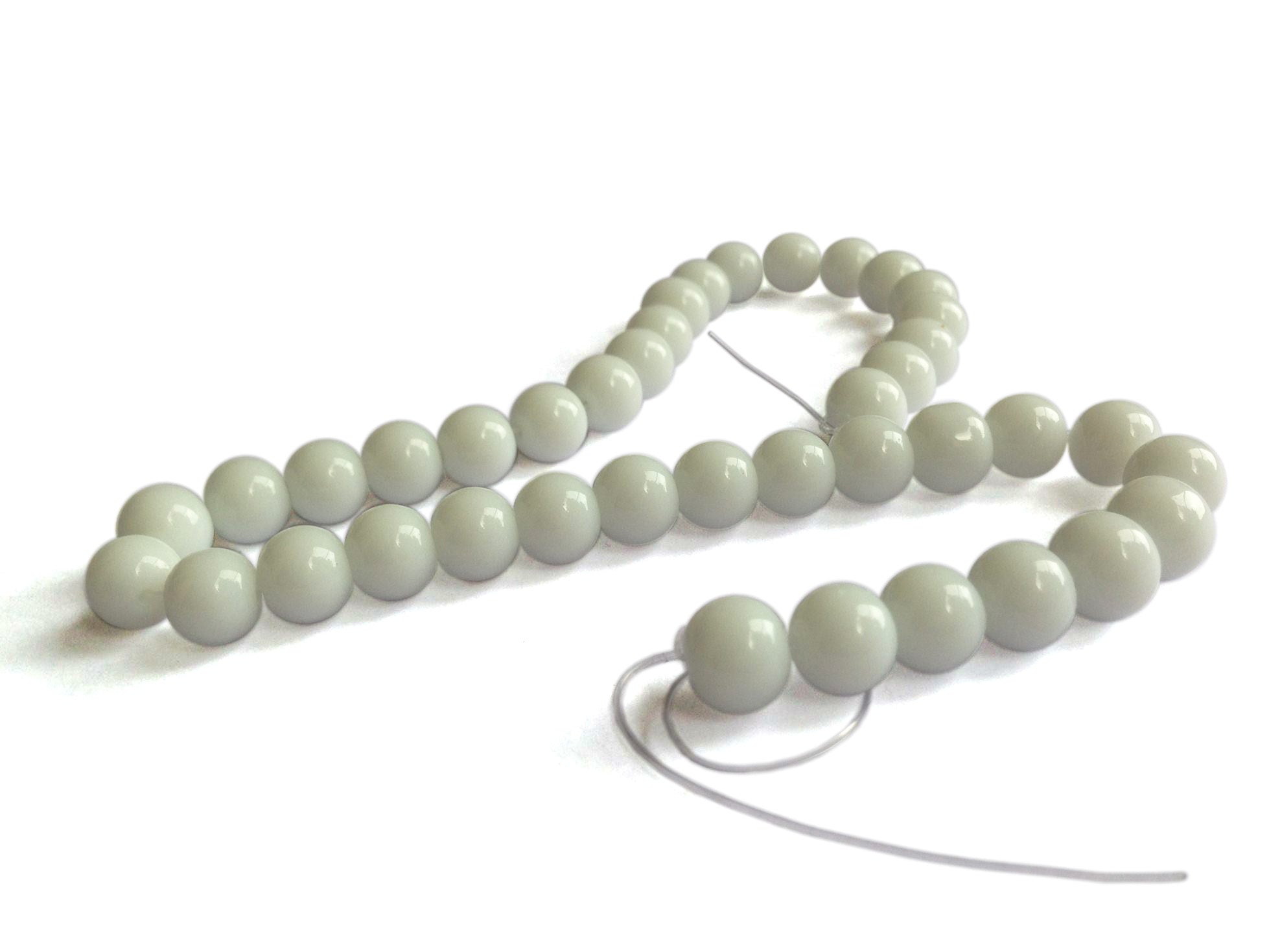 Glass Beads 8 MM (2 Strings, 38-40 Beads/String) Round Hole 1 MM White 11 Inch For Jewellery Making [ac-bds-00110-m6]