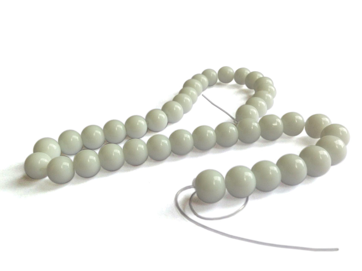 Glass Beads 8 MM (2 Strings, 38-40 Beads/String) Round Hole 1 MM White 11 Inch For Jewellery Making [ac-bds-00110-m6]