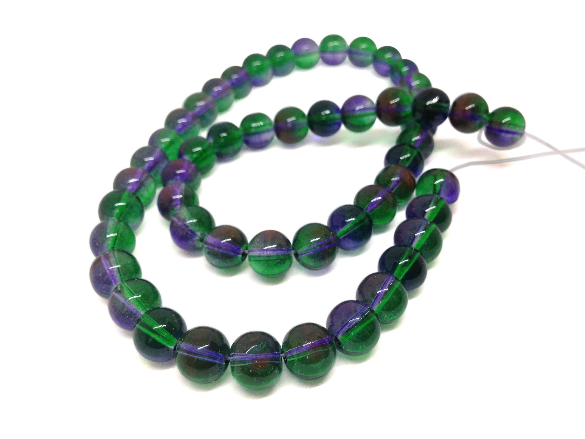 Glass Beads Twin Colors 6 MM (1 String, 130 Beads) Round Hole 1 MM Green & Purple With Mild Brown 30 Inch For Jewellery Making [ac-bds-00111-m1]
