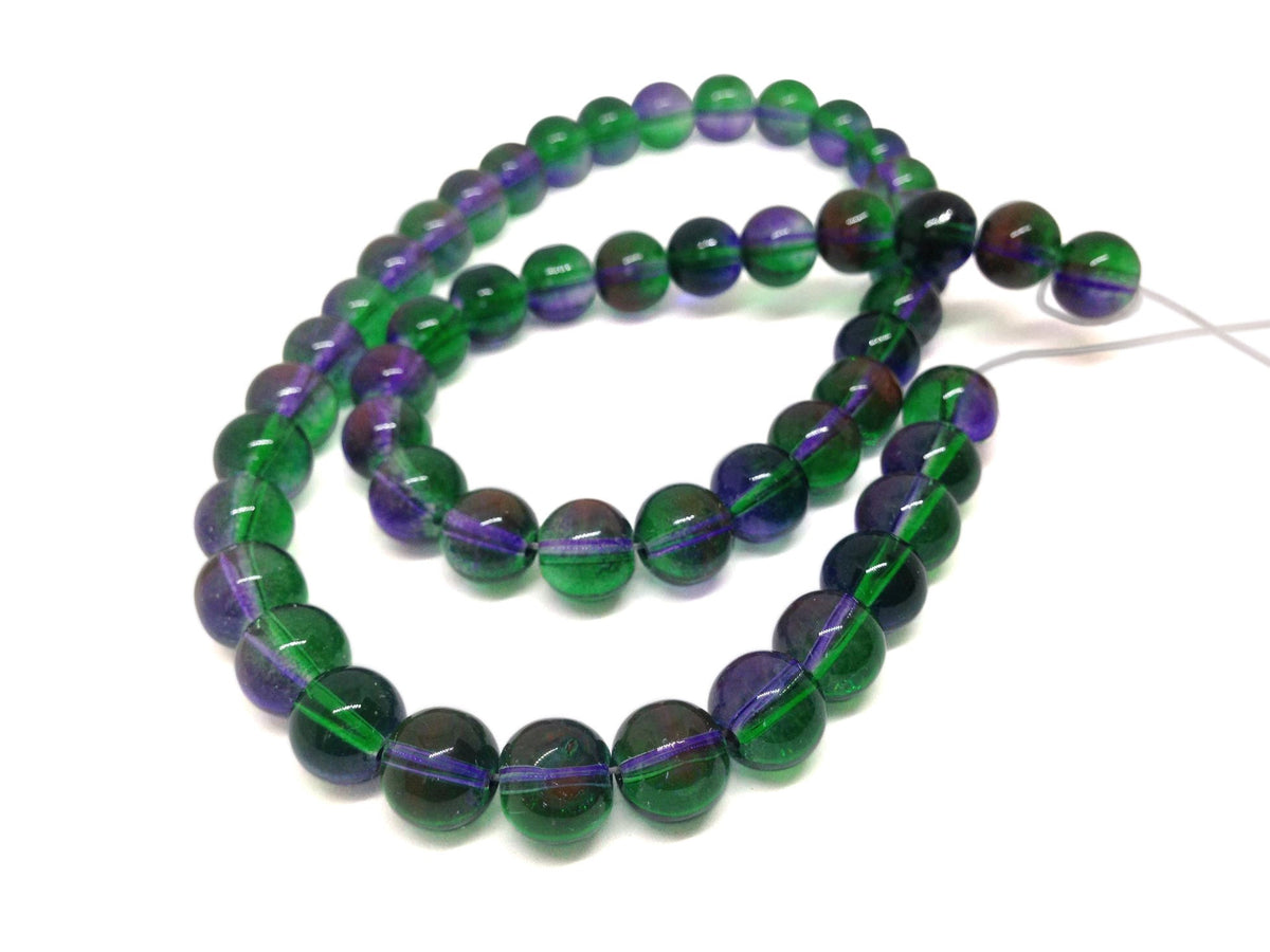 Glass Beads Twin Colors 6 MM (1 String, 130 Beads) Round Hole 1 MM Green & Purple With Mild Brown 30 Inch For Jewellery Making [ac-bds-00111-m1]