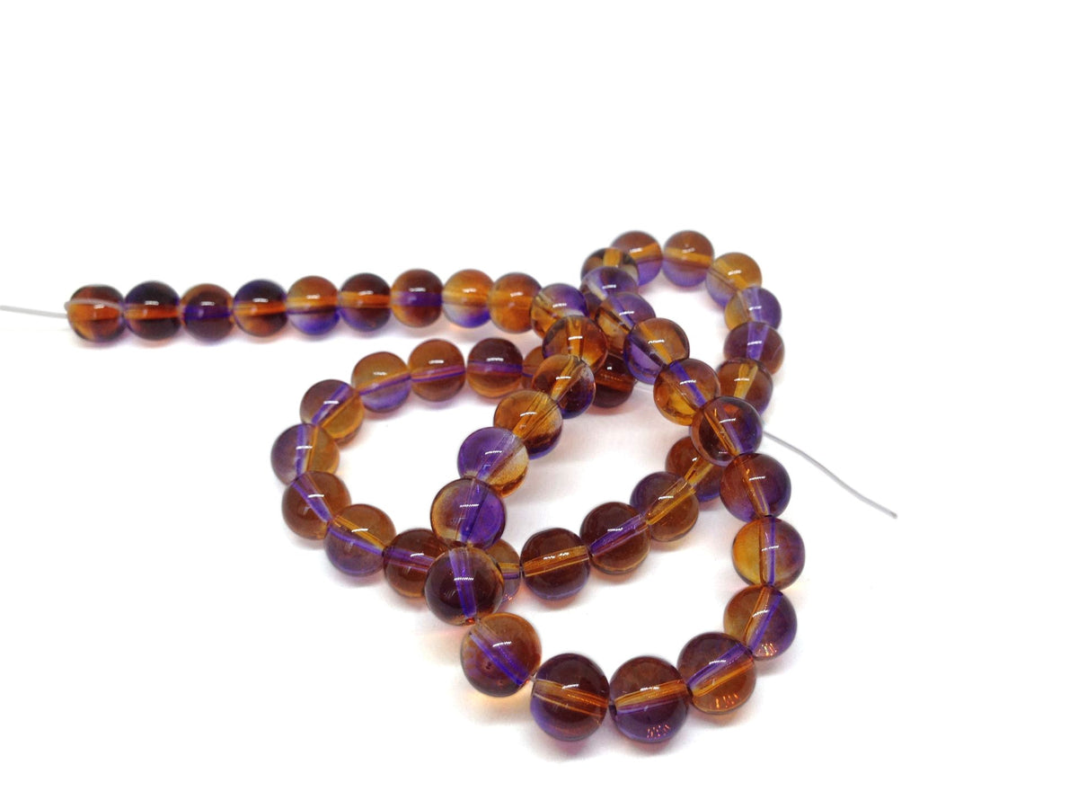 Glass Beads Twin Colors 6 MM (1 String, 130 Beads) Round Hole 1 MM Purple & Dark Orange 30 Inch For Jewellery Making [ac-bds-00111-m2]