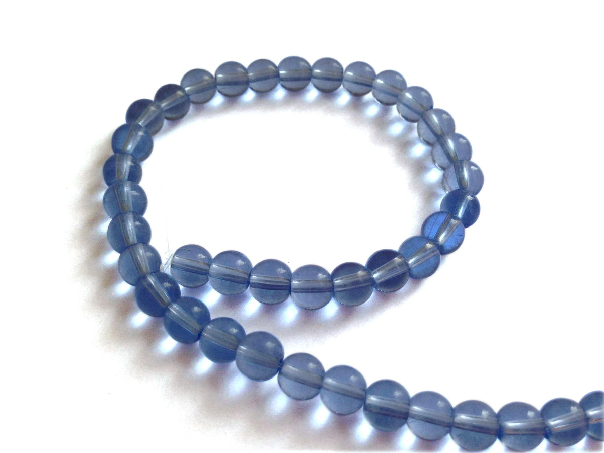 Glass Beads 6 MM (2 Strings, 48-50 Beads/String) Round Hole 1 MM Light Blue (Dull Tone) 13 Inch For Jewellery Making [ac-bds-00112-m2]