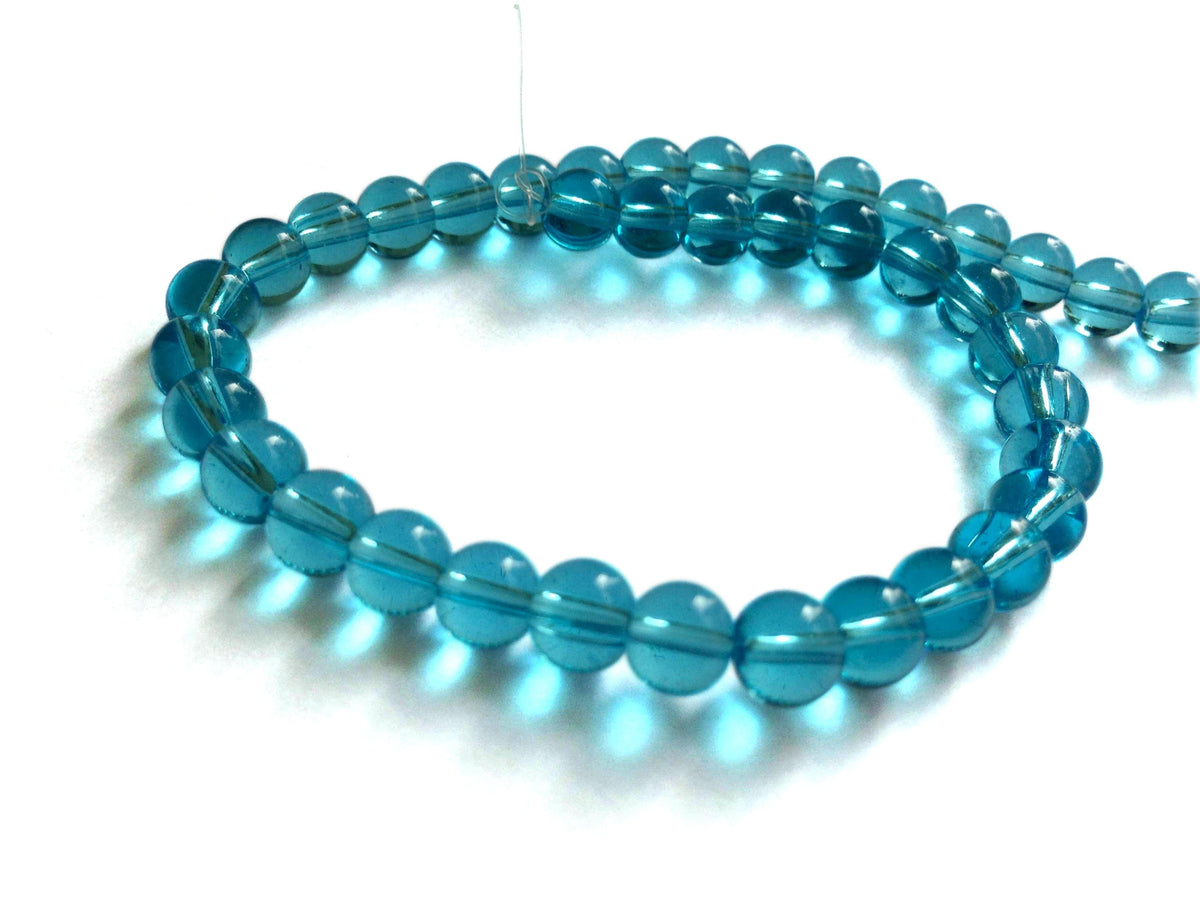 Glass Beads 6 MM (2 Strings, 48-50 Beads/String) Round Hole 1 MM Sky Blue 13 Inch For Jewellery Making [ac-bds-00112-m6]