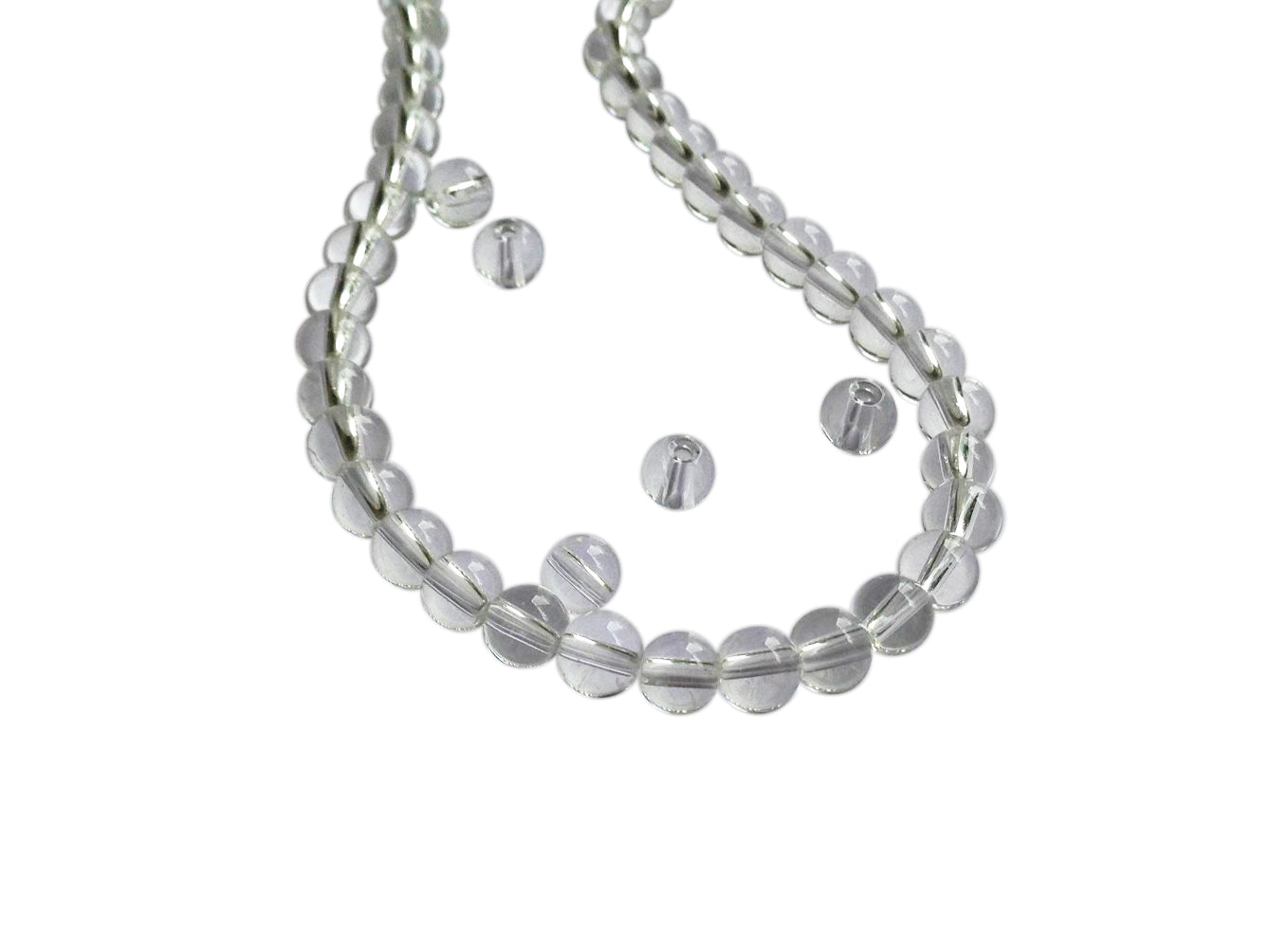 Glass Beads 6 MM (2 Strings, 48-50 Beads/String) Round Hole 1 MM Transparent Color 13 Inch For Jewellery Making [ac-bds-00112-m8]