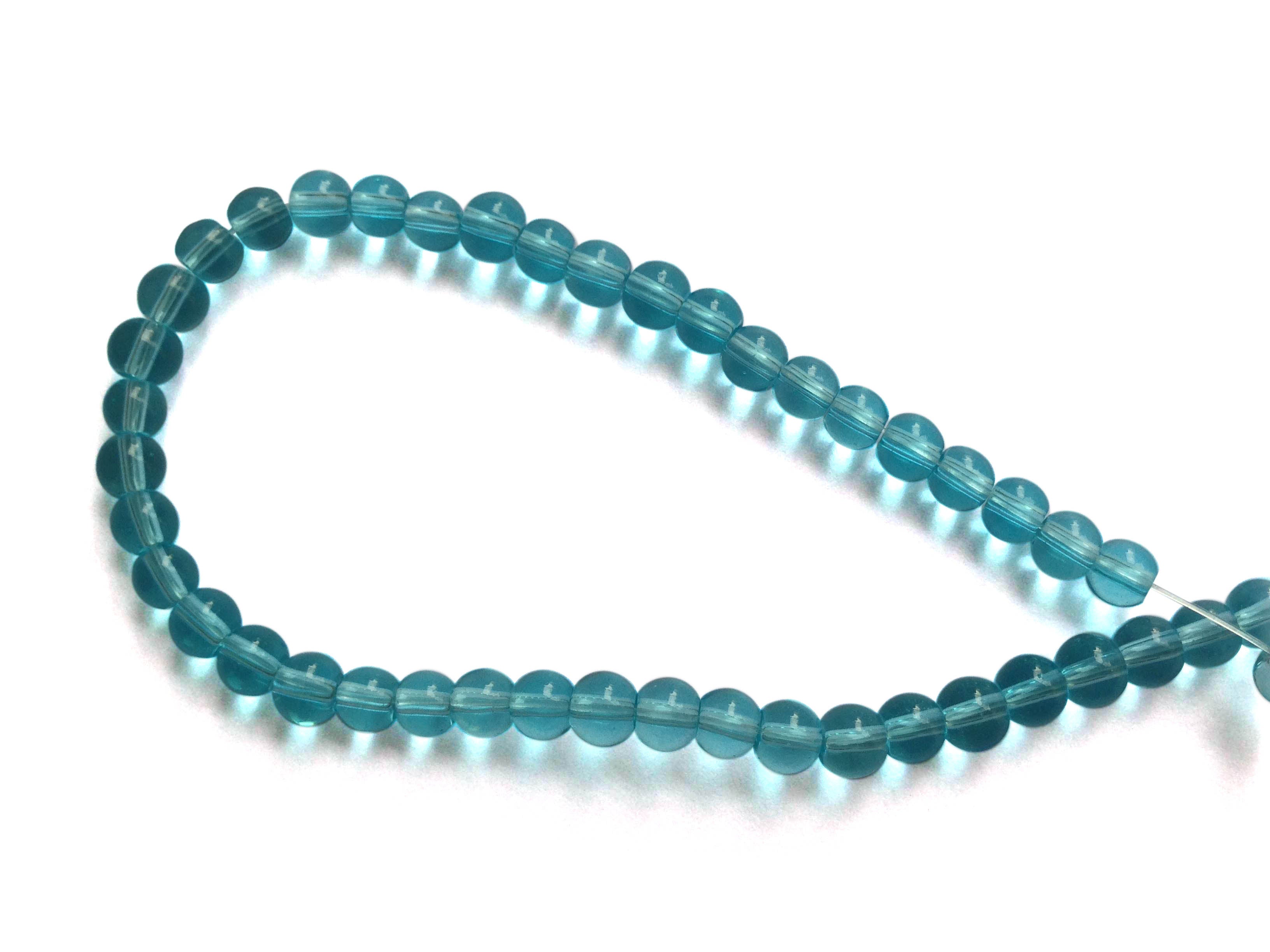 Glass Beads 4 MM (2 Strings, 80-85 Beads/String) Round Hole 0.5 MM Sky Blue 13 Inch For Jewellery Making [ac-bds-00113-m5]