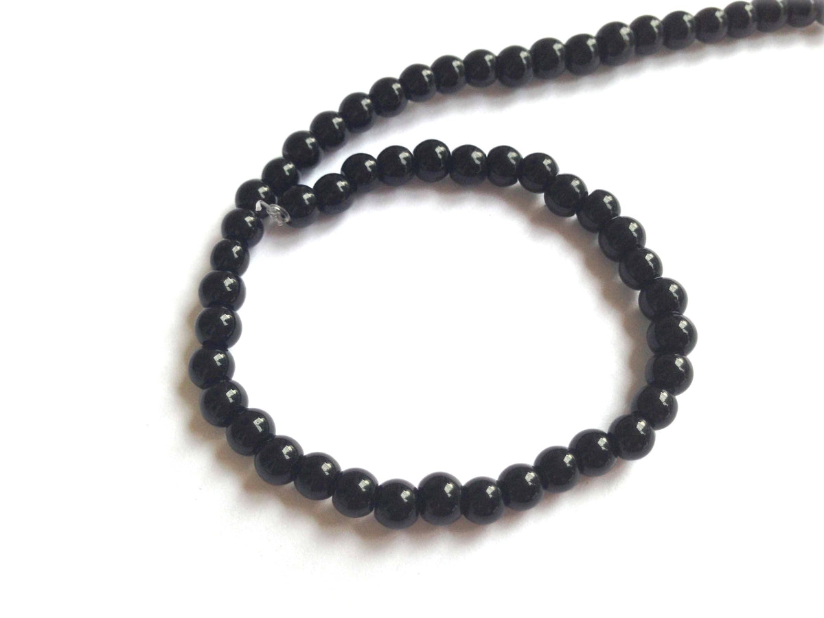 Glass Beads 4 MM (2 Strings, 80-85 Beads/String) Round Hole 0.5 MM Black 13 Inch For Jewellery Making [ac-bds-00113-m6]
