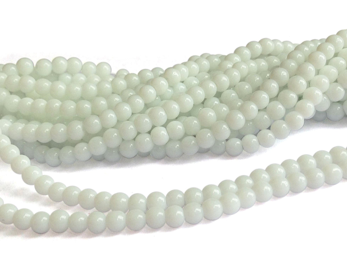 Glass Beads 4 MM (2 Strings, 80-85 Beads/String) Round Hole 0.5 MM White 13 Inch For Jewellery Making [ac-bds-00113-m7]