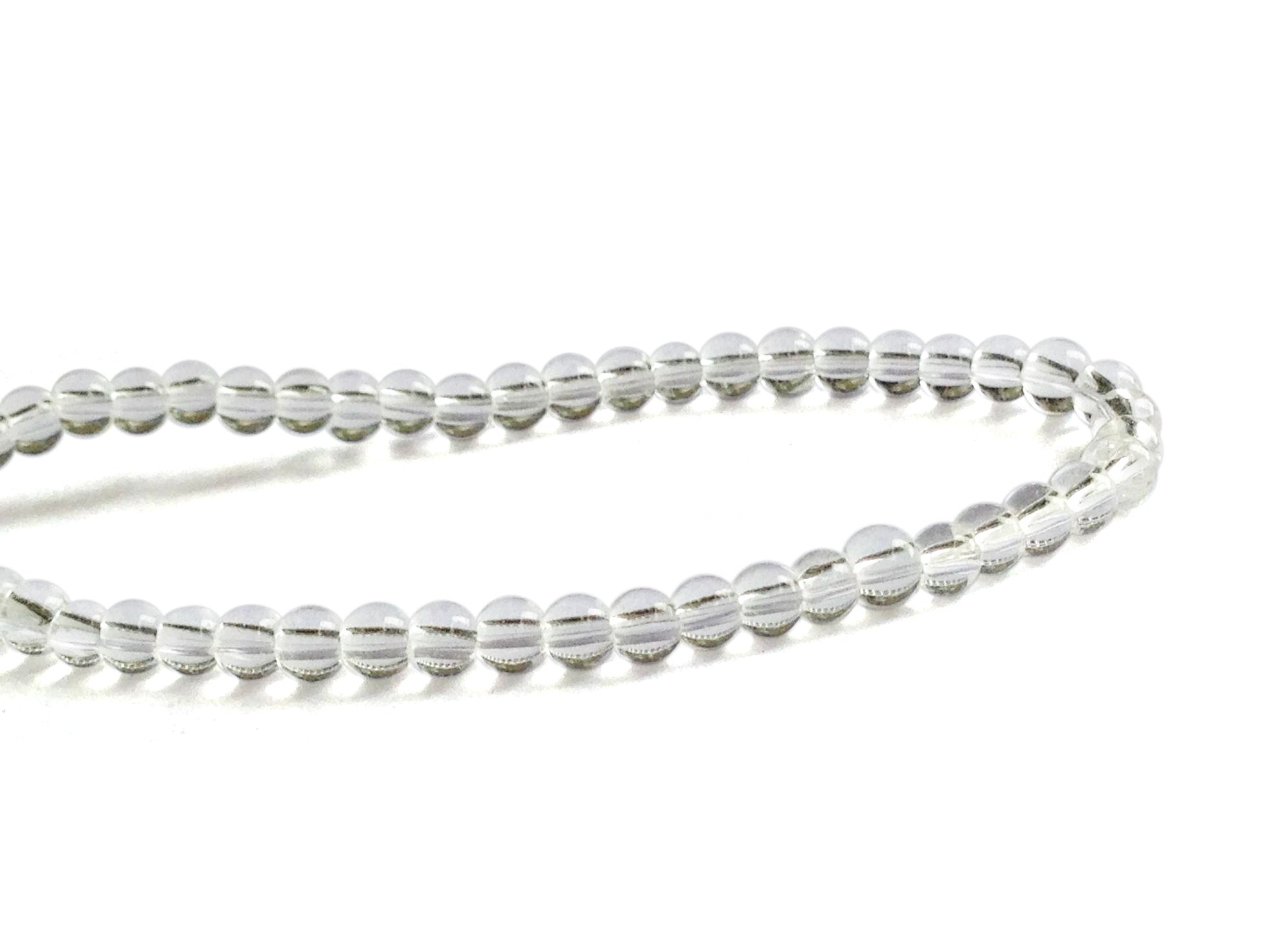 Glass Beads 3 MM (2 Strings, 100-110 Beads/String) Round Hole 1 MM Transparent Color 13 Inch For Jewellery Making [ac-bds-00114-m2]