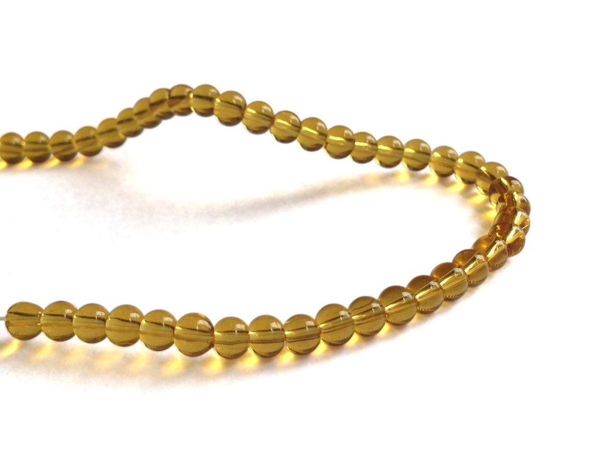 Glass Beads 3 MM (2 Strings, 100-110 Beads/String) Round Hole 1 MM Golden Brown 13 Inch For Jewellery Making [ac-bds-00114-m4]