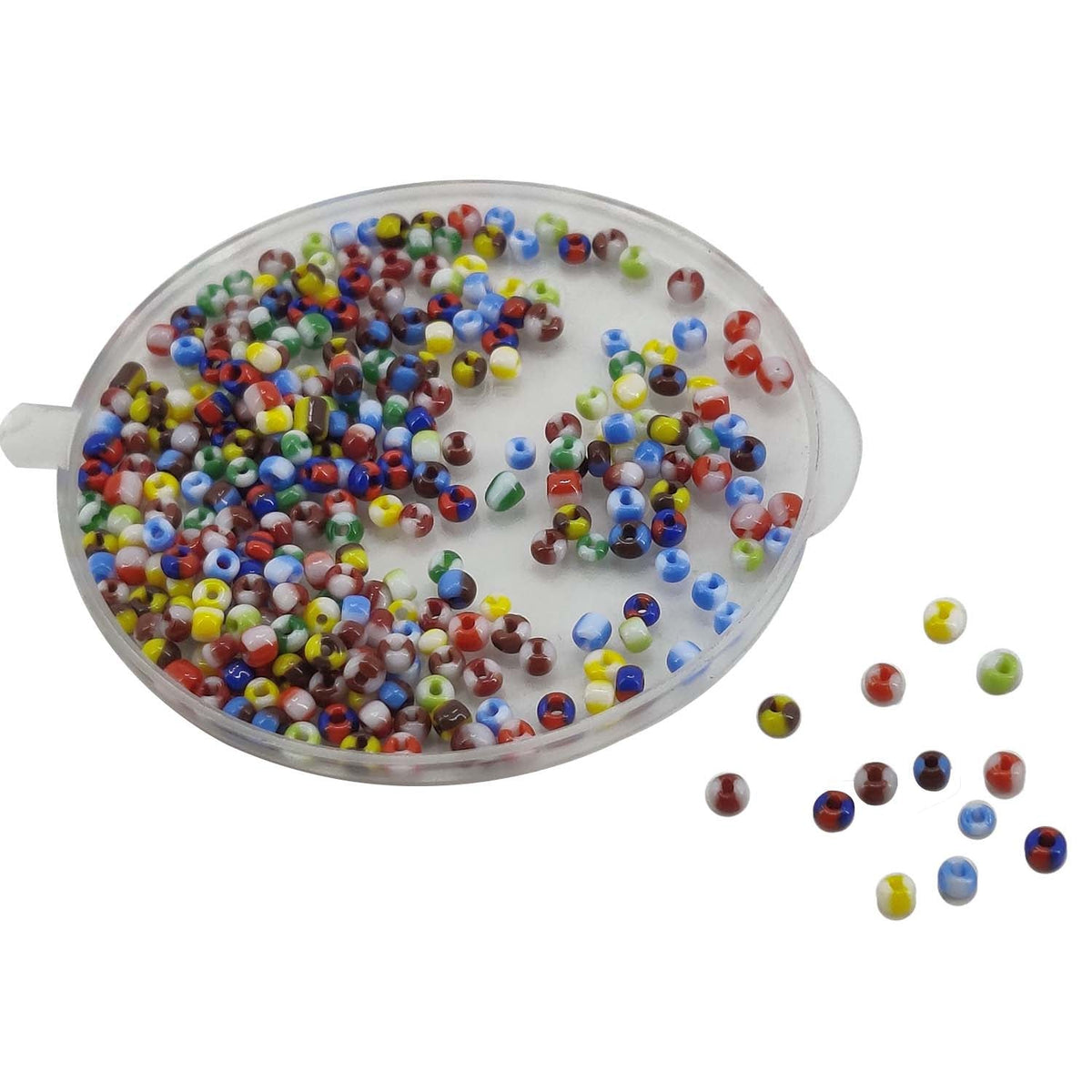 Striped Opaque 12/0 Glass Seed Beads 2x1.5 MM (3500 Beads, 35 Grams Wt) Round Hole 0.5 MM Mixed Colors For Jewellery Making
