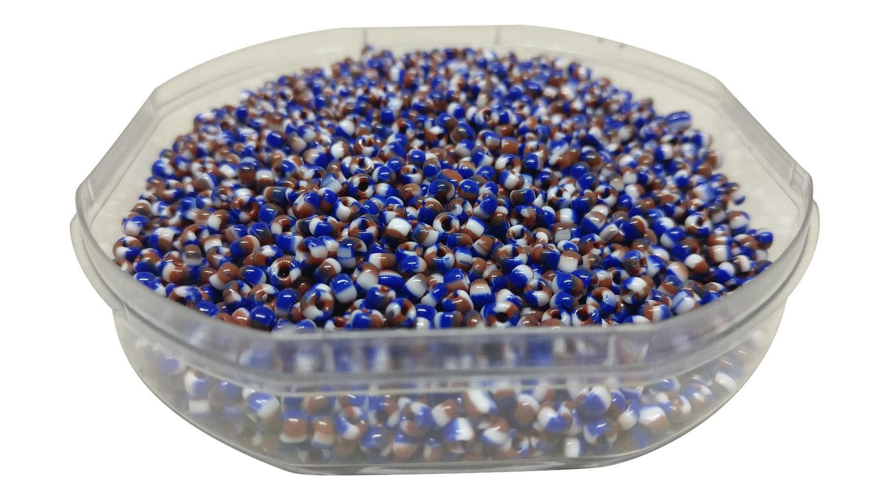Striped Opaque 8/0 Glass Seed Beads 2.5x2 MM (800 Beads, 25 Grams Wt) Non-Uniform Round Hole 0.8 MM White Blue Brown For Jewellery Making [ac-bds-00120-m11]