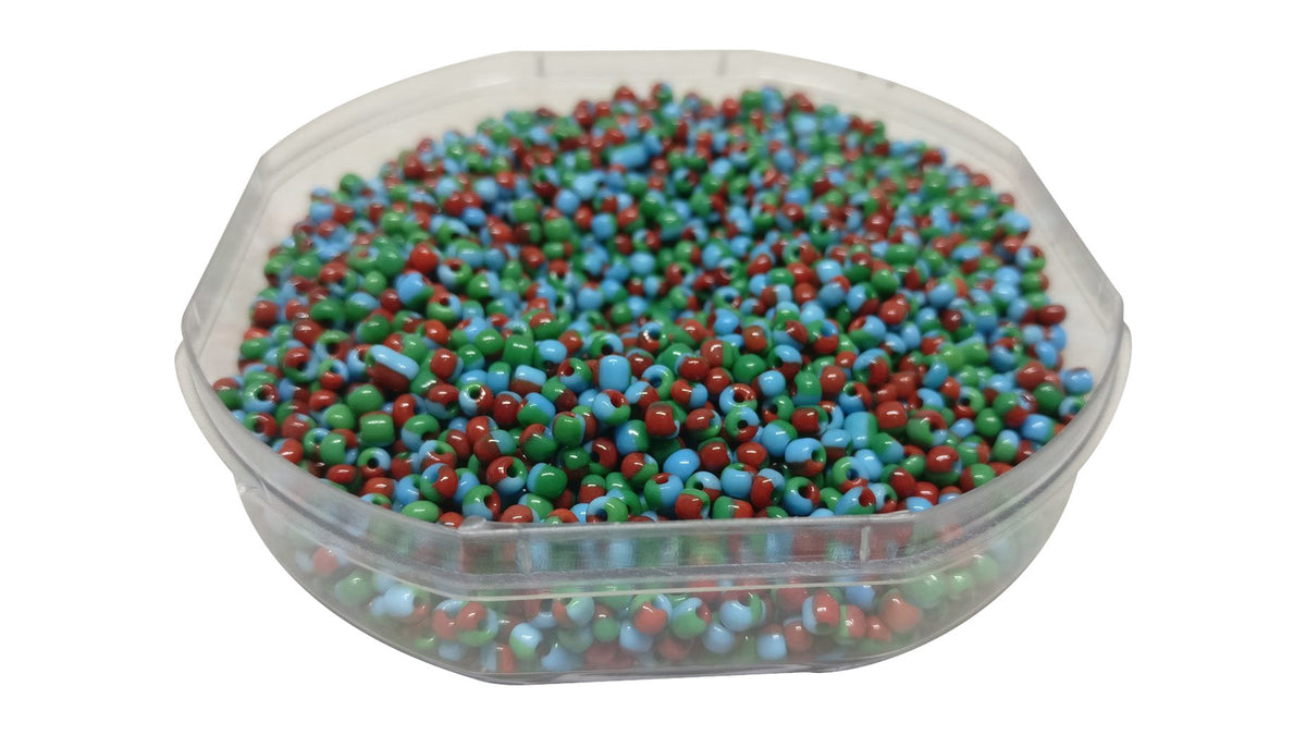 Striped Opaque 8/0 Glass Seed Beads 2.5x2 MM (800 Beads, 25 Grams Wt) Non-Uniform Round Hole 0.8 MM Blue Green Brown For Jewellery Making [ac-bds-00120-m15]