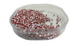 Striped Opaque 8/0 Glass Seed Beads 2.5x2 MM (800 Beads, 25 Grams Wt) Non-Uniform Round Hole 0.8 MM White & Brownish Red [ac-bds-00120-m4]