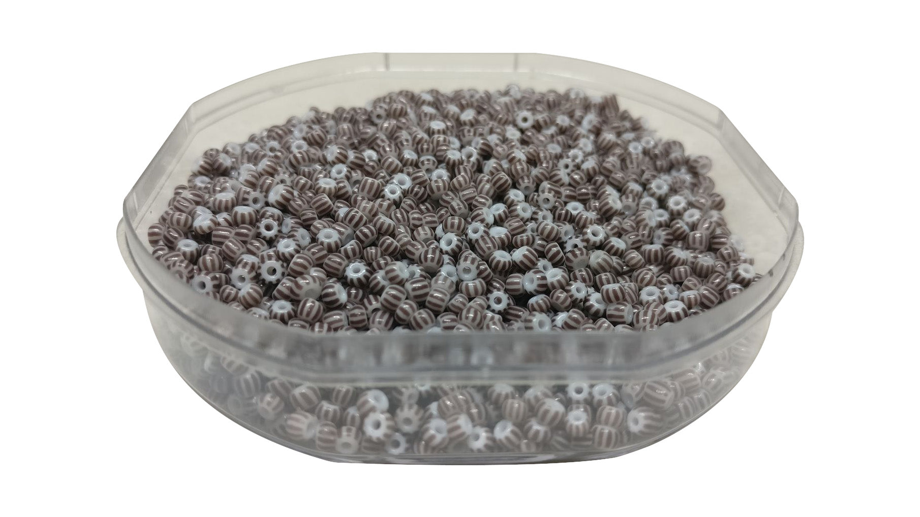 Striped Opaque 8/0 Glass Seed Beads 2.5x2 MM (800 Beads, 25 Grams Wt) Non-Uniform Round Hole 0.8 MM Brown & White For Jewellery Making [ac-bds-00120-m6]