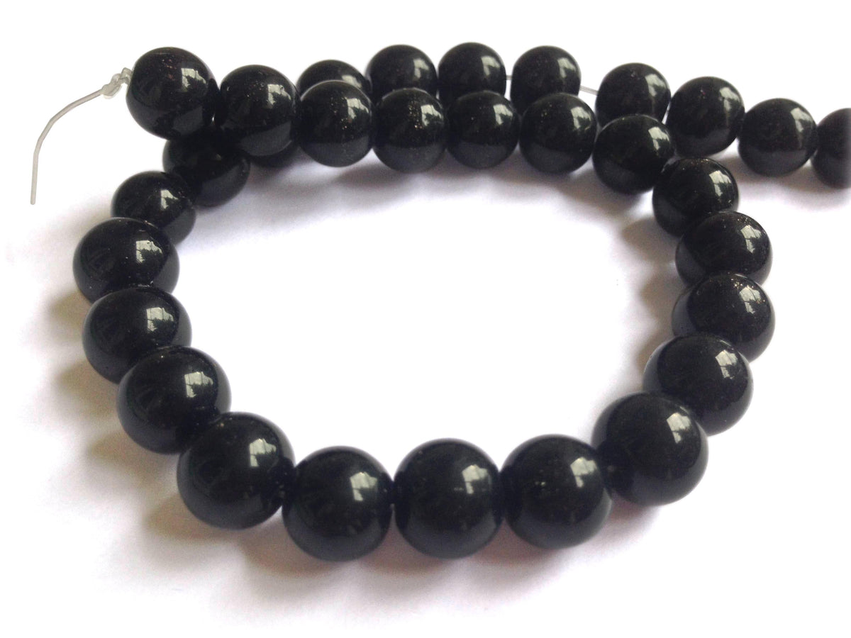Glass Beads 10 MM (2 Strings, 28-30 Beads/String) Round Hole 1 MM Black 11 Inch For Jewellery Making [ac-bds-00122-m2]