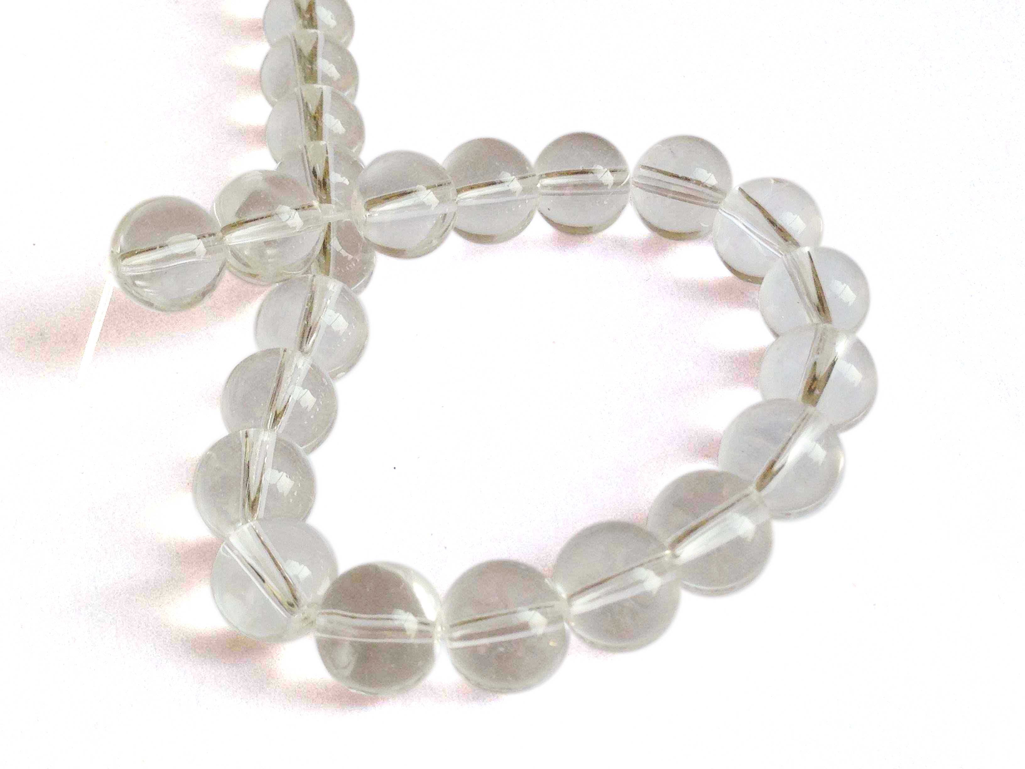 Glass Beads 10 MM (2 Strings, 28-30 Beads/String) Round Hole 1 MM Transparent Color 11 Inch For Jewellery Making [ac-bds-00122-m3]