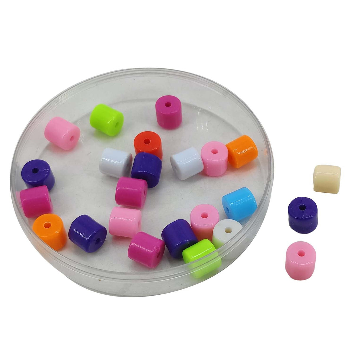 Acrylic Beads (50 Pieces, 25 GM Wt) Mixed Colors Hole Size 2 MM Cylinder For Jewellery Making DIY Arts Crafts Decoration [ac-bds-00127-m3]