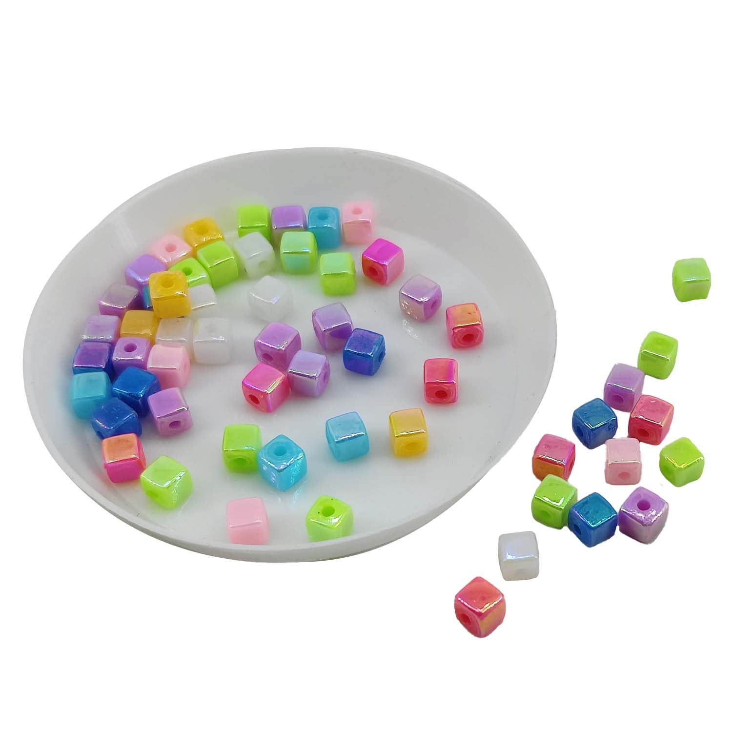 Acrylic Beads (160 Pieces, 10 GM Wt) Mixed Colors Hole Size 1 MM Cube For Jewellery Making DIY Arts Crafts Decoration [ac-bds-00127-m5]