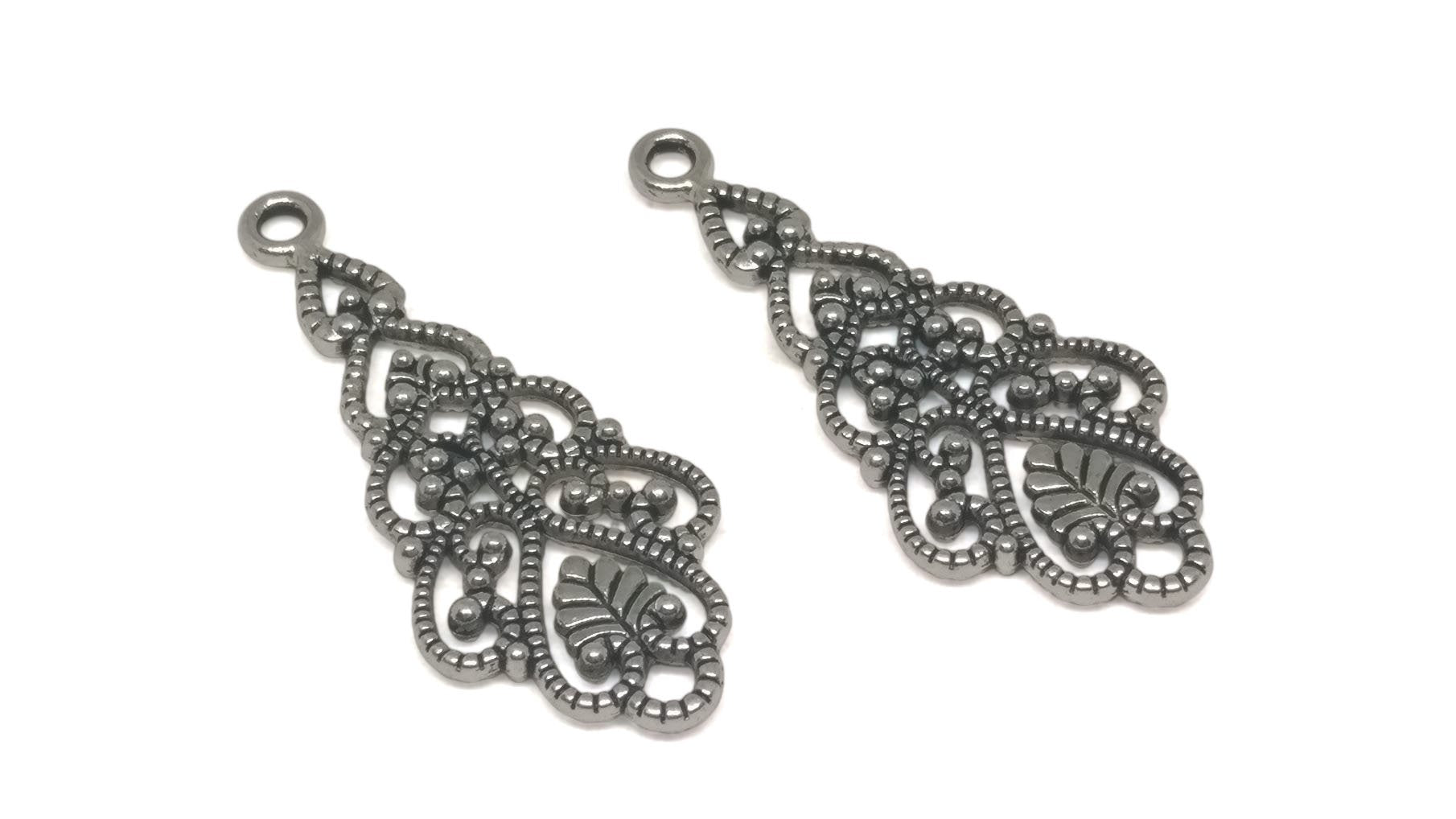Jewelry Mini Pendant Alloy Craft Charms 41x18x3xmm Flat Drop Antique Silver Color (Pack of 10 pieces) [ac-charm-00001-m111]