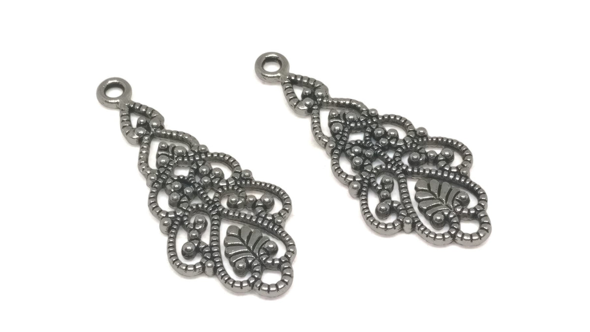 Jewelry Mini Pendant Alloy Craft Charms 41x18x3xmm Flat Drop Antique Silver Color (Pack of 10 pieces) [ac-charm-00001-m111]