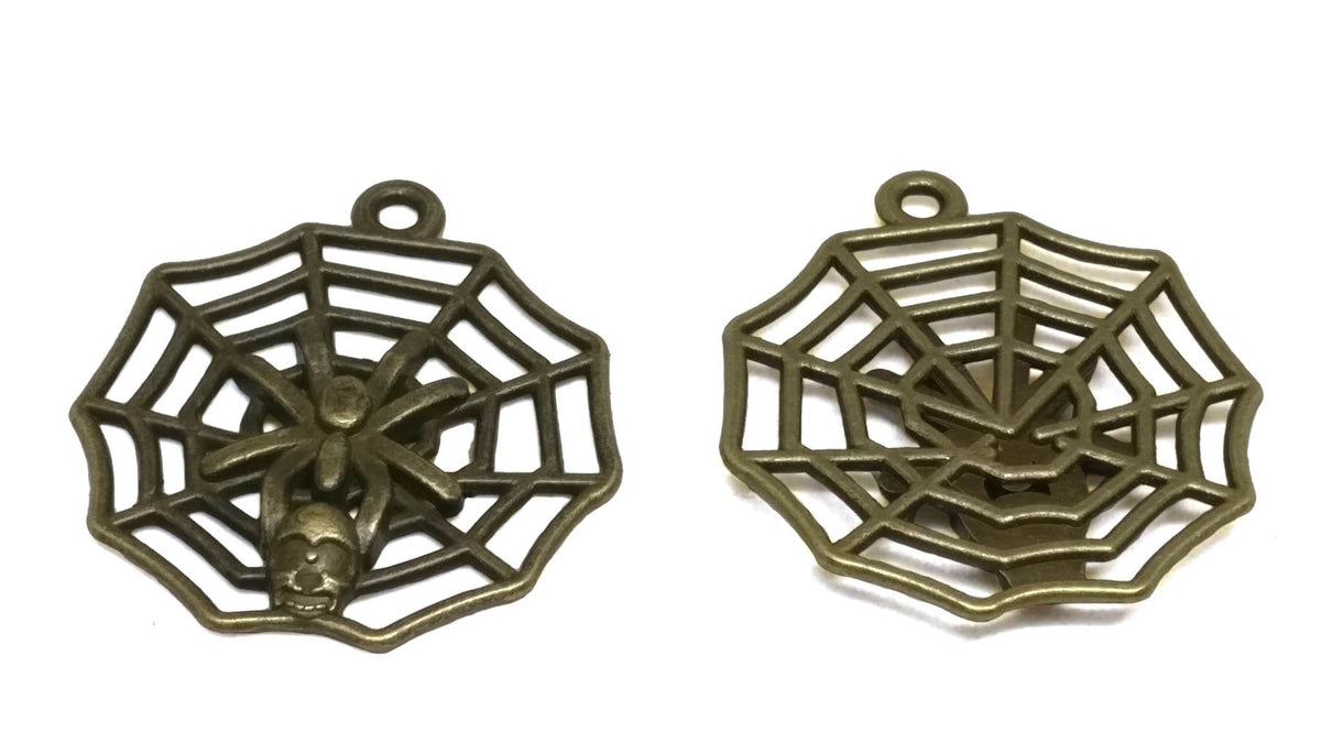 Jewelry Mini Pendant Alloy Craft Charms 29x26x2xmm Spider Web Skull Antique Bronze Color (Pack of 10 pieces) [ac-charm-00001-m113]