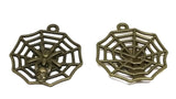Jewelry Mini Pendant Alloy Craft Charms 29x26x2xmm Spider Web Skull Antique Bronze Color (Pack of 10 pieces) [ac-charm-00001-m113]